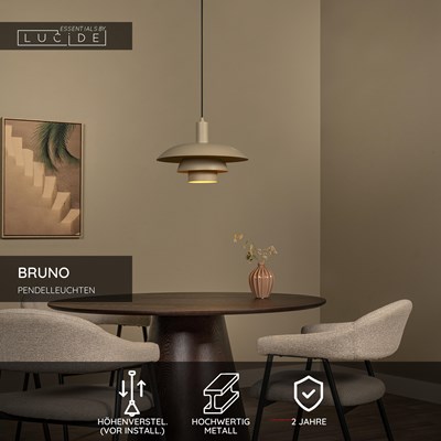 Lucide BRUNO - Pendelleuchten - Ø 38 cm - 1xE27 - Taupe | Essential